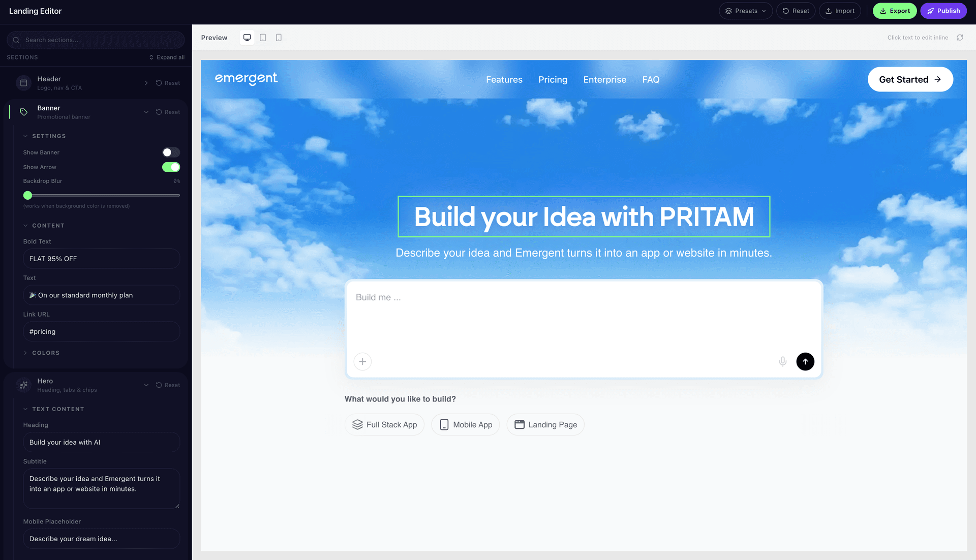 A no-code landing page editor that ships static pages