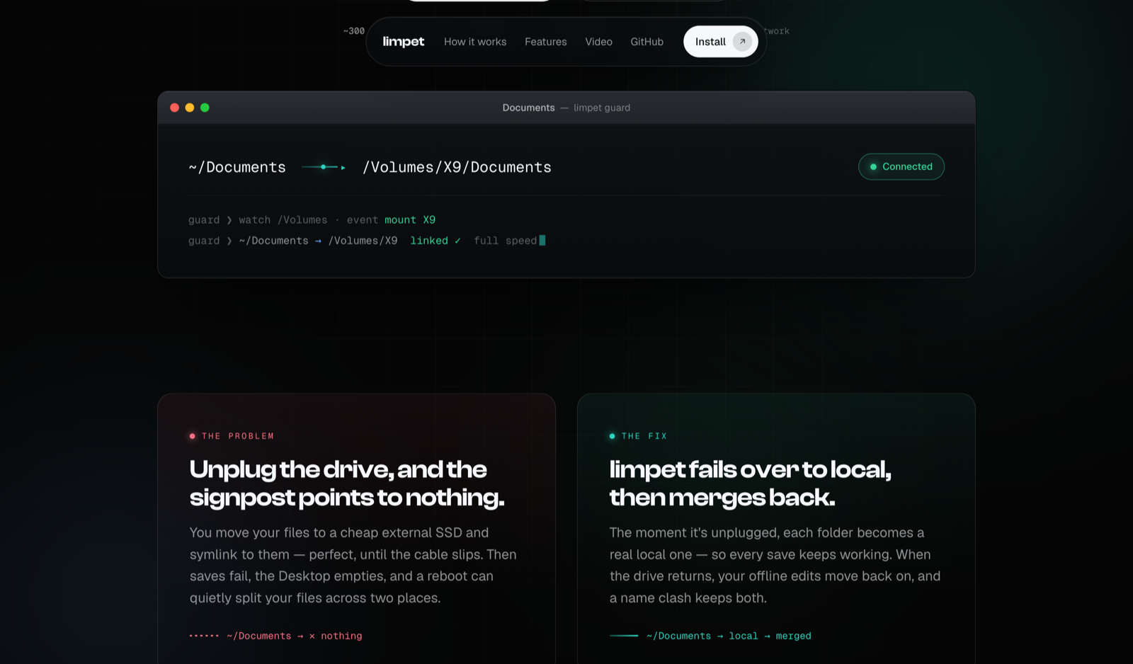 limpet connected — folders are symlinks straight to the drive at full speed